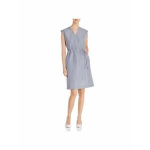 LE GALI Womens Navy Striped Cap Sleeve V Neck Above The Knee Sheath Dress S
